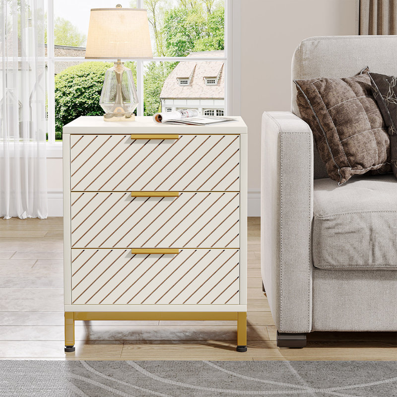 Seaward Metal Nightstand, Individual, Gold/White