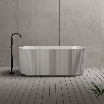 Monblari 59" X 29.5" Acrylic Fluted Freestanding White Soaking Bathtub With Overflow And Pop-Up Drain For Bathroom