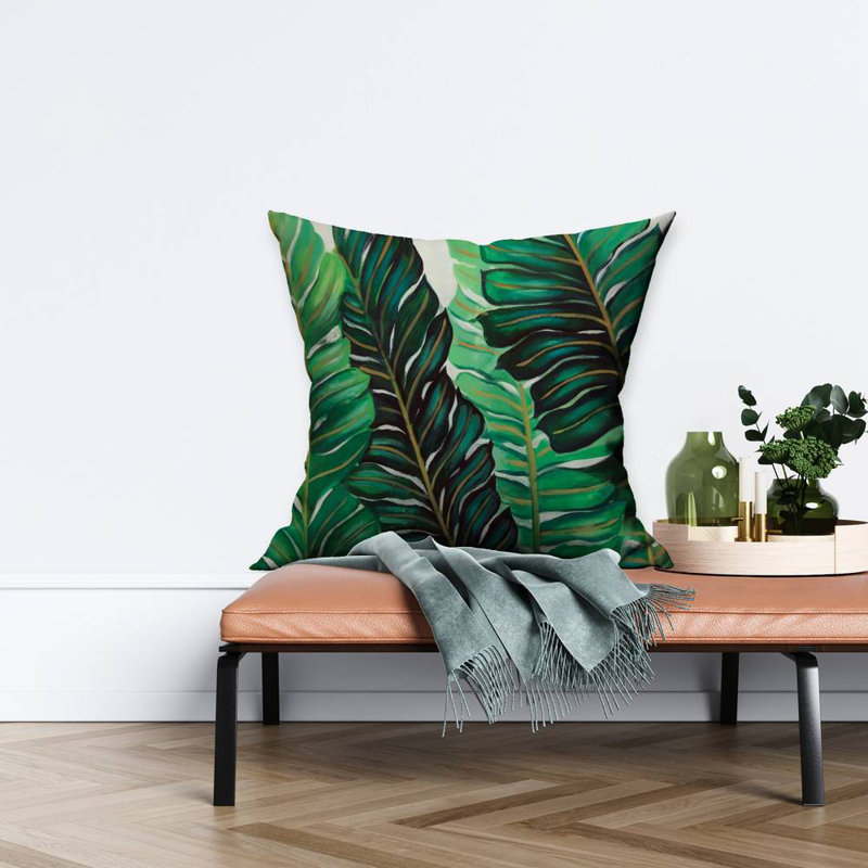 Exotic Plant Leaves Throw | Poly Twill Bathroom – Throw Pillow Cover Only, Double-Sided Print, Insert Not Included
