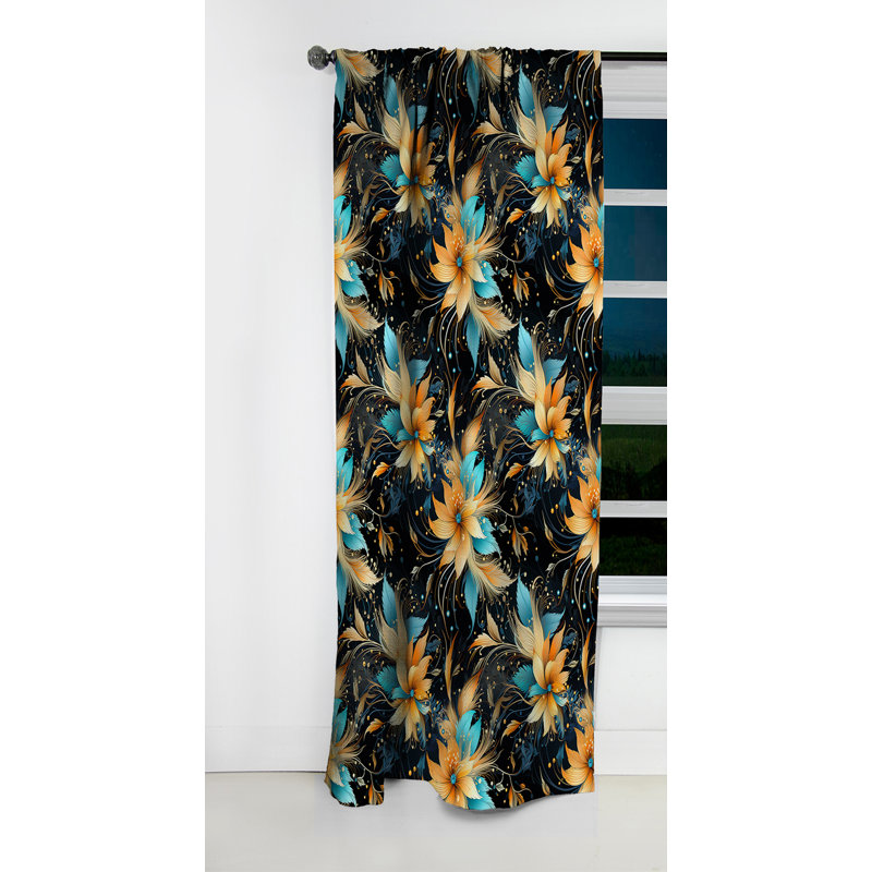 Motif de plumes éclectiques I - motif bohème - rideau occultant en velours - 1 panneau, L 52 po x L 108 po