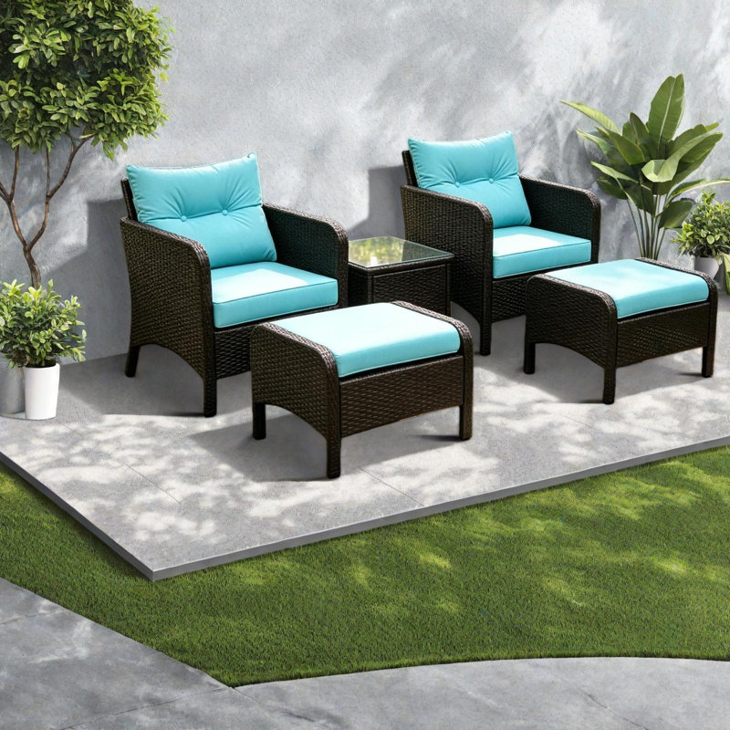 Canapés de patio modernes, ensemble compact en rotin d'acier 5 pièces pour le divertissement à domicile