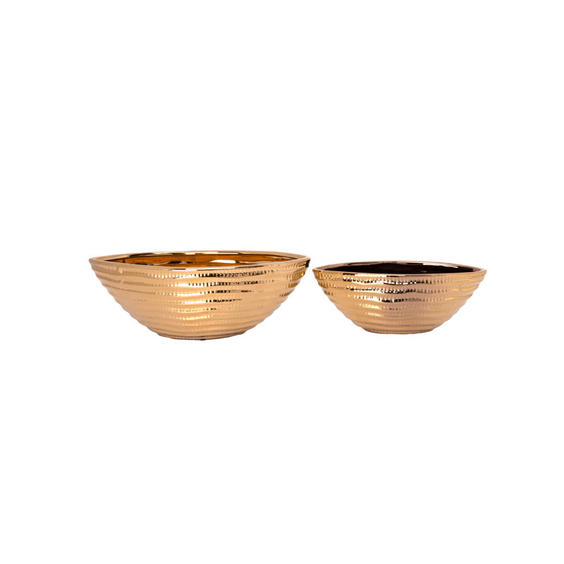 Ceramic Oval Shape Shape Smooth Body Set Of Two Shiny Gold Finish, Gold