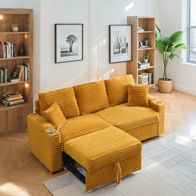 80-Inch Two-In-One Folding Corduroy Sofa Bed - Stylish Lounge With Cup Holder, Pillow For Living Room