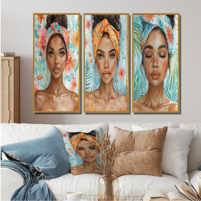 Rose, bleu, femme en salle de bain - Collection d'art mural traditionnel
