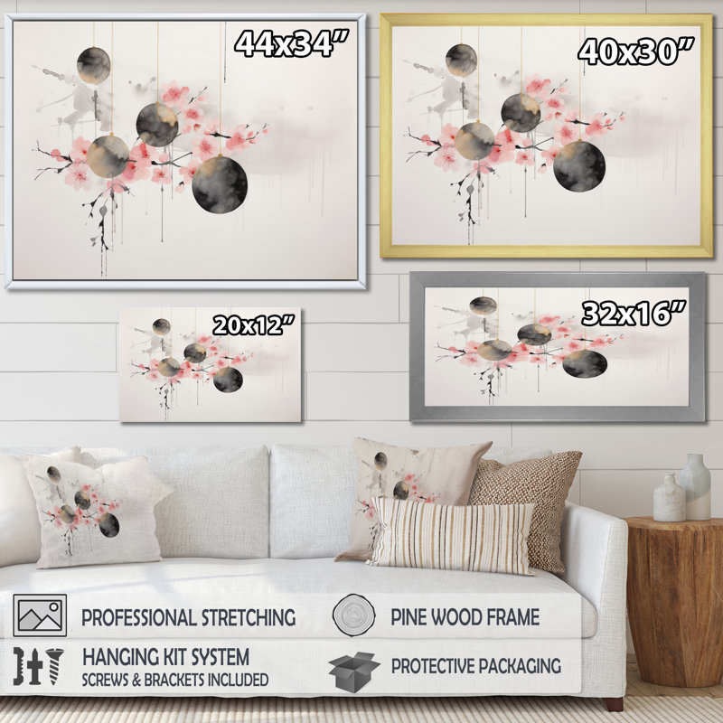 Lustre Sumi Zen IV, reproduction d'art sur toile, Cadre flottant noir, H 30 po x l 40 po x P 1,5 po
