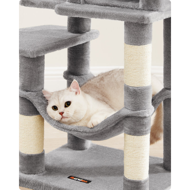 143cm H Cat Tree, Light Grey, 112cm H x 62cm W x 46cm D