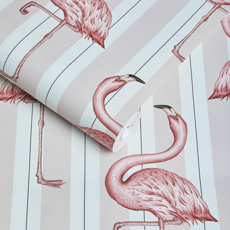 Flamboyance 9.84' L x 70.8" W Wallpaper Roll, Off White/Pink
