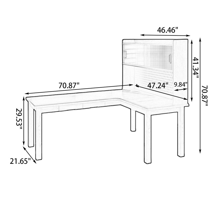 Bureau en bois massif en forme de L brun noisette, Retour à droite, H 29,53 po x l 70,87 po x P 47,24 po