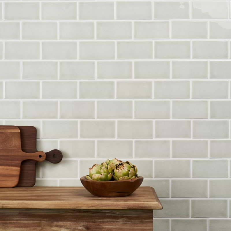 Nabi Subway 3X6 Crackled Glossy Glass Tile, Tundra Gray
