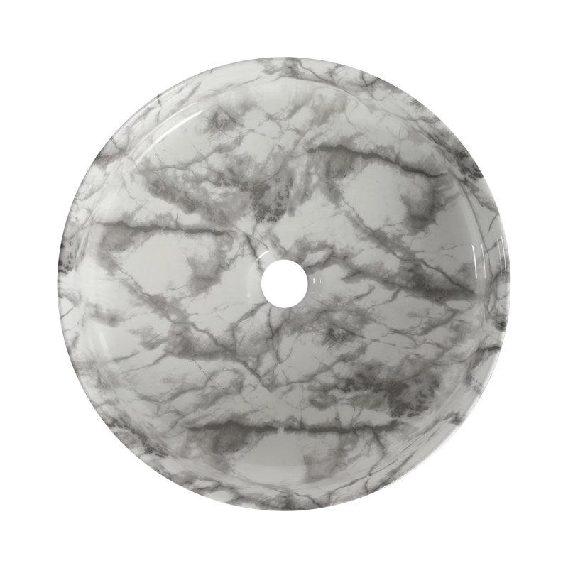 Ceramic Round Above Counter Bathroom Sink Art Basin, White Background With Grey Patterns (BAA0014012QQ), White/Gray