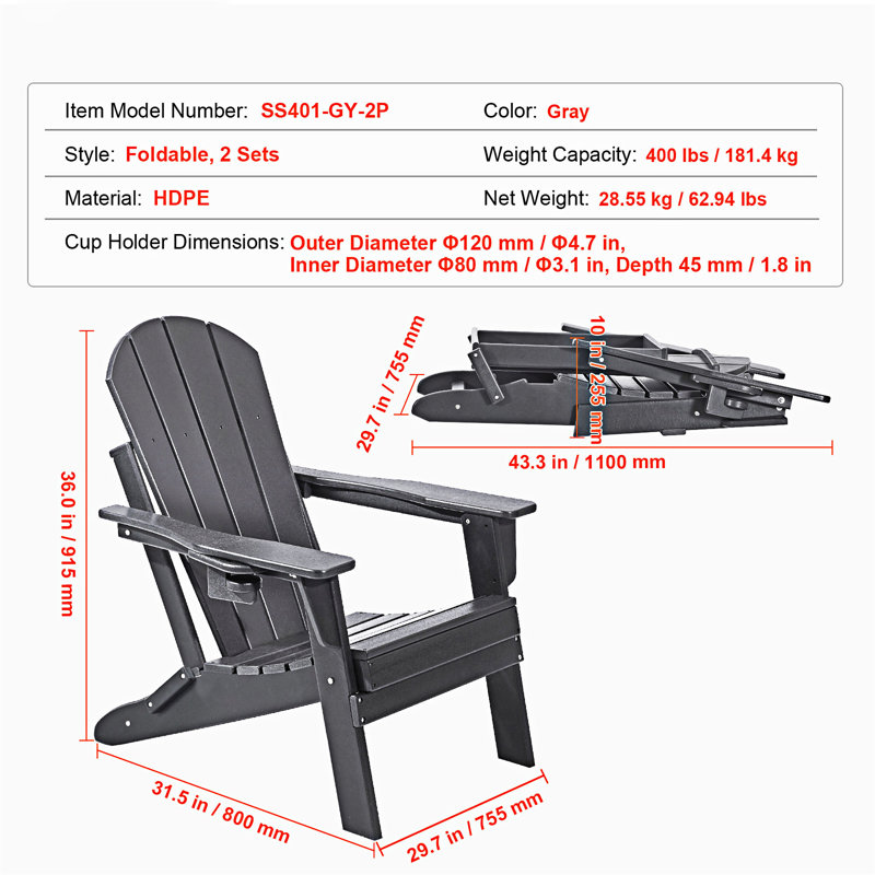 Ensemble de 2 chaises pliantes Adirondack