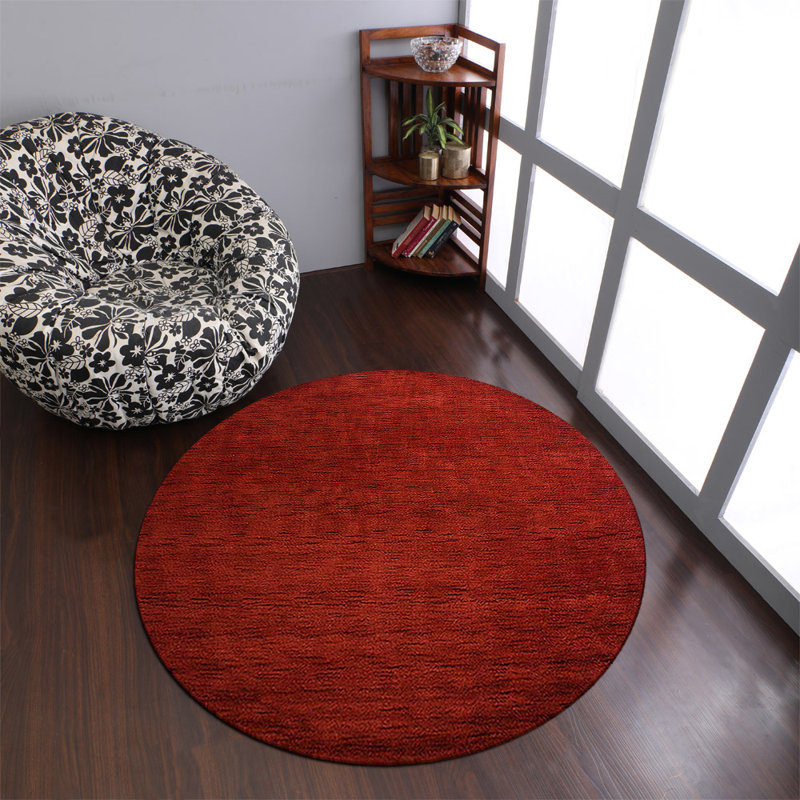 Manns Hand Knotted Loom Wool Eco-Friendly Area Rugs - Round, Dark Red Color, Plain Solid Design, High Pile Thick Handmade Anti Skid Area Rugs for Living Room, Bed Room