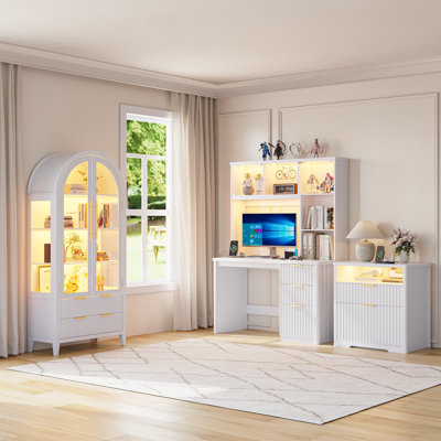 Ensemble de 3 pièces, vitrine cintrée, bureau d'ordinateur, classeur pour bureau à domicile
