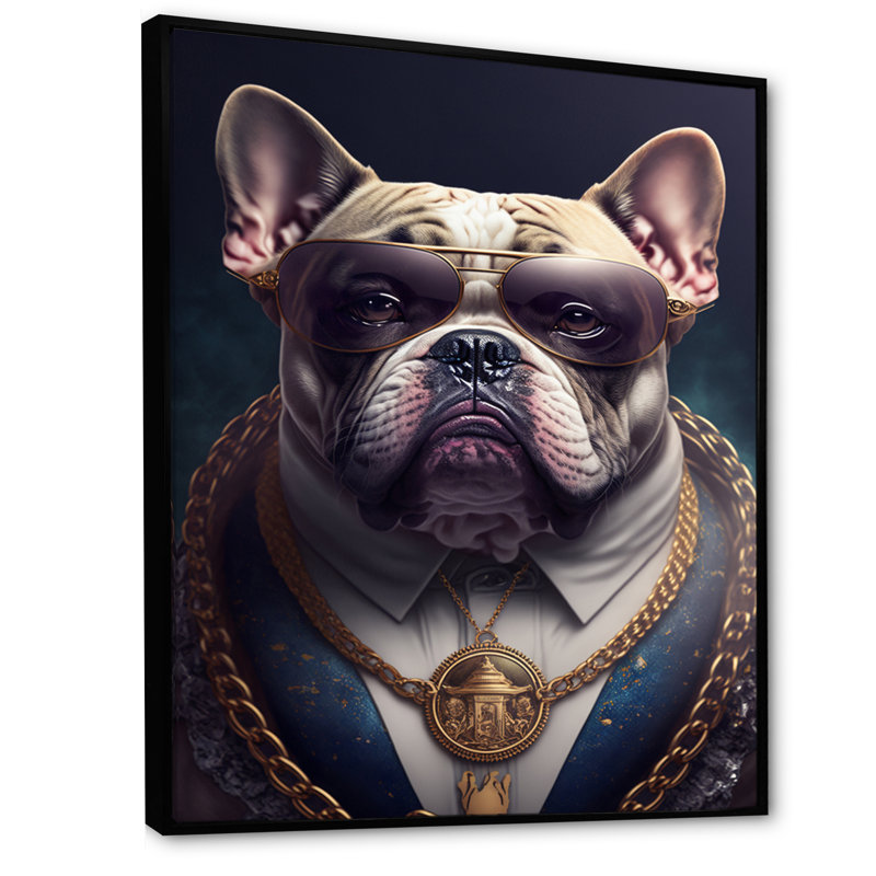Mafia Frenchie I - reproduction sur toile, Cadre flottant noir, H 32 po x l 24 po x P 1 po