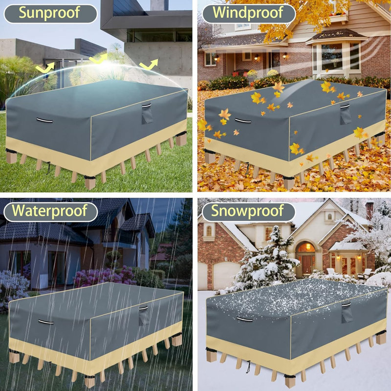 Rectangular Outdoor Patio Dining Set Cover, Heavy Duty Waterproof 600D Oxford Fabric Furniture Cover, 90"L x 60"W x 28"H All Weather Table and Chair Set Protector
