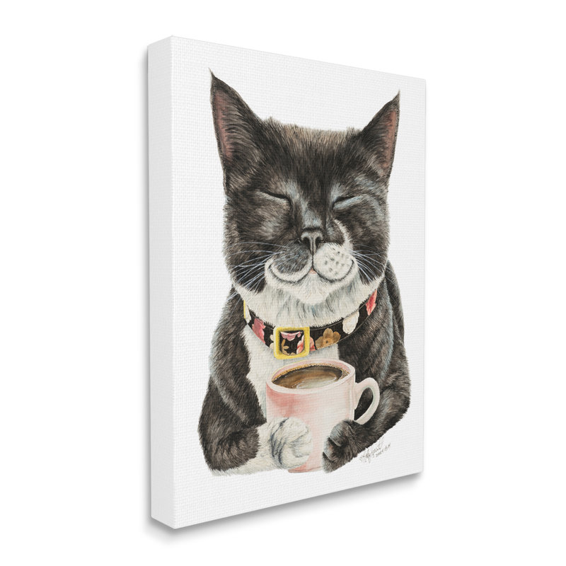 «Sourire chat et tasse à café» par Holly Siment, H 20 po x l 16 po x P 1,5 po