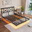 Base de lit flottante pleine grandeur avec tête de lit et rangement, base de lit plateforme pleine grandeur avec station de charge USB et lumières DEL, lattes en acier robuste-85009384