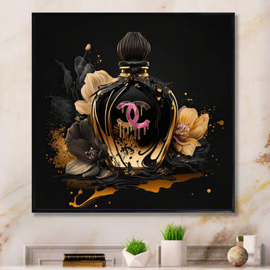 DesignArt Chic Black And Gold Perfume Bottle II On Canvas Print