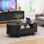 Table basse 47,2 po ovale avec rangement, table d'appoint cannelée avec tiroirs et portes tambour rondes-1094752002
