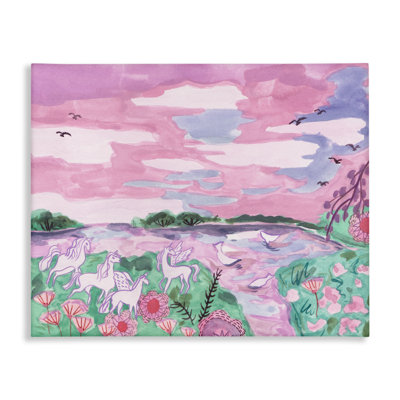 Pastel Unicorns Landscape Canvas Wall Art by Melissa Wang