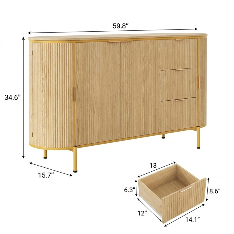 Buffet 59,8 "moderne, crédence d'appoint pour le salon, la salle à manger, le vestibule, Brun
