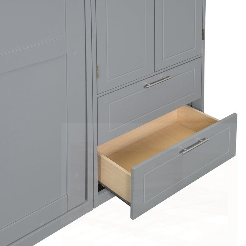 Lit escamotable mural peu encombrant avec rangement intégré, armoire supérieure, tablettes et garde-robe pour une vie compacte