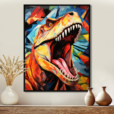 Cubiste coloré, TRex Dino II, art sur toile dinosaure