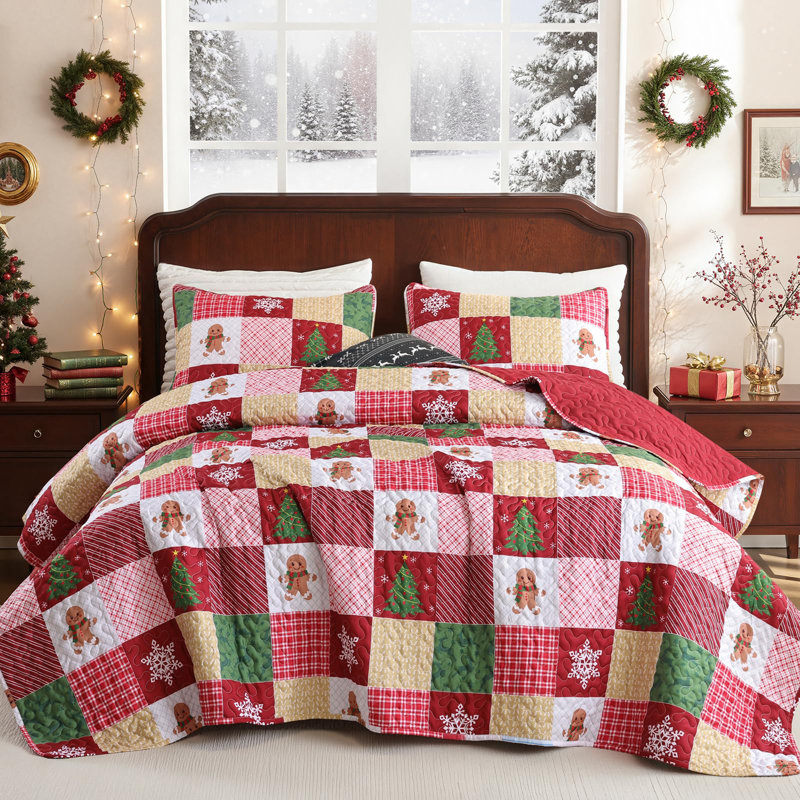 Ensemble de courtepointe de Noël, courtepointe en microfibre douce, couvre-lit léger pour l'hiver