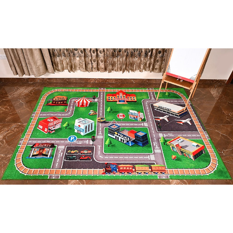 Furnish my Place Schaible 763 City Map | HD City Street Map Kids Rug | Washable Floor Mat | Playroom & Kindergarten | Contemporary Design | Multicolor