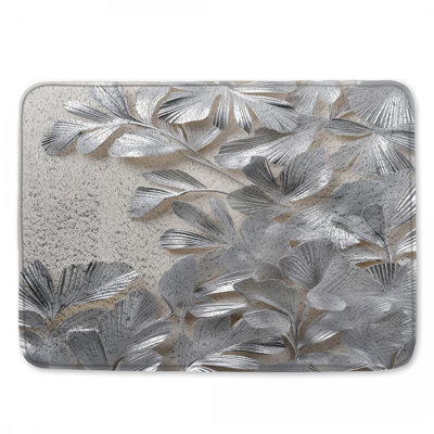 Silver Metallic Leaves Bath Mat