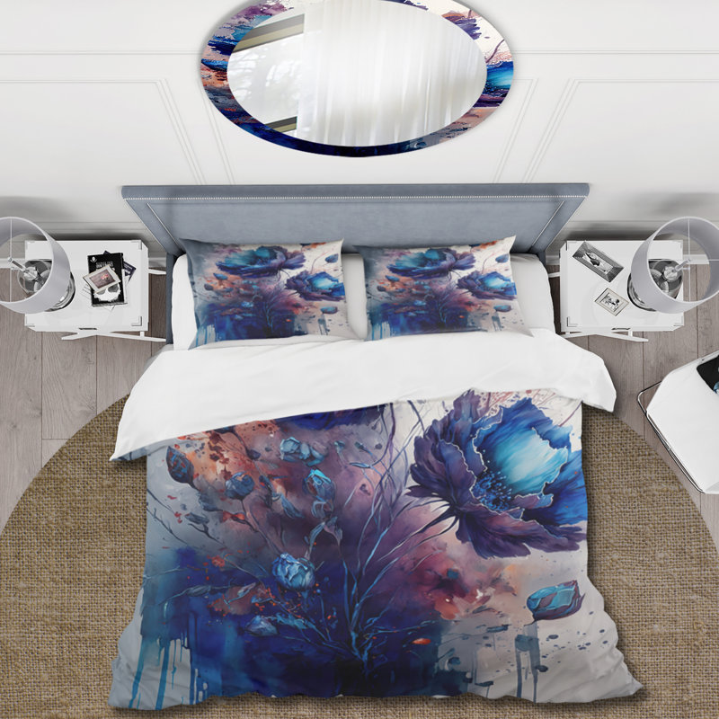 Vibrant Blue Flower Bouquet II - Ensemble de housse de couette Bouquet floral - Polyester microfibre
