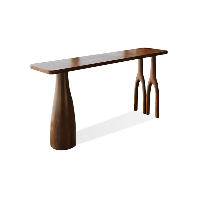 Table de bar droite en bois massif noisette