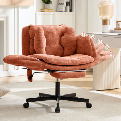 Wide Seat Criss Cross Office Chair with Footrest, Ergonomic Chenille Desk Chair with Flip-Up Armrests, Reclining Swivel Computer Chair with Lumbar Support