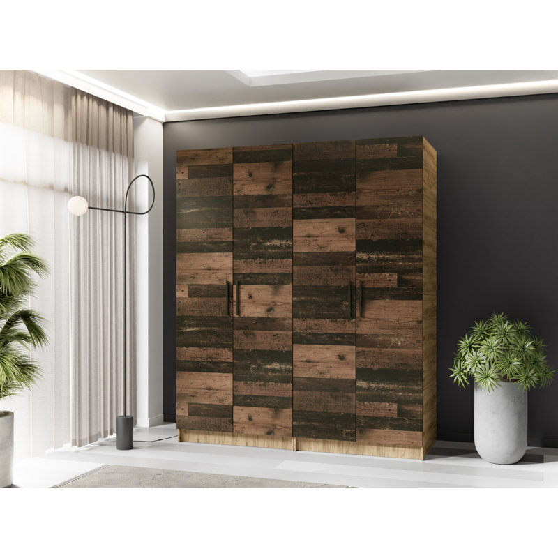 Nitra 4 Door Solid + Manufactured Wood Wardrobe, Oak Craft Gold/Dark Brown