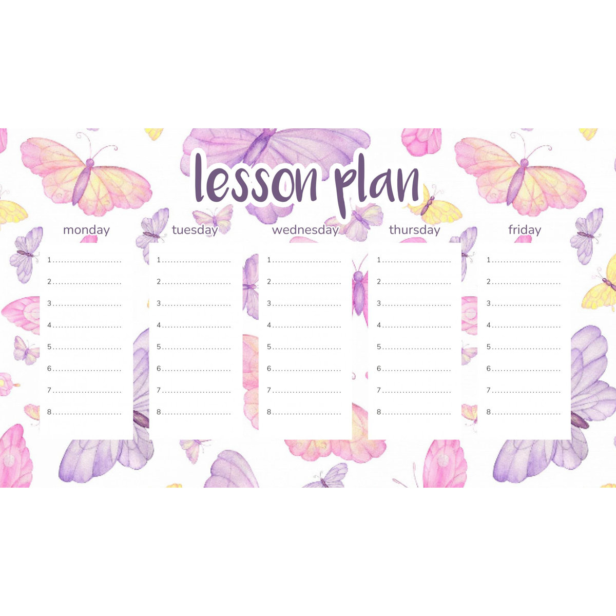 Wallvy Magnetic Lesson Plan Purple Watercolor Butterflies | Wayfair.co.uk