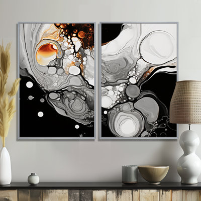 Grey And Black Liquid Ink Fusion II - Large Abstract Line Art Wall Art