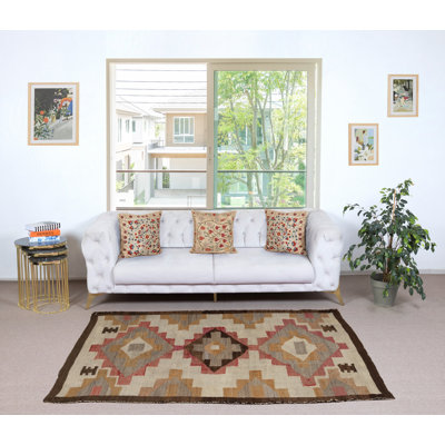 Tapis de style Mid-Century 5 x 7 pi Navajo, style cristal, laine tissée à la main, tons naturels et terreux, vers 1940-1955
