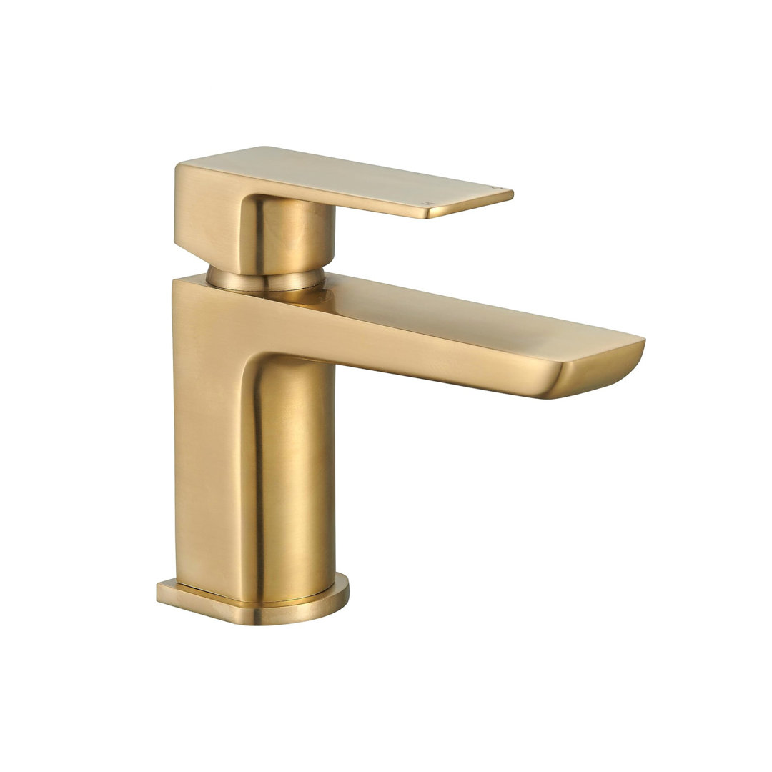 Bathroom Sink Hot And Cold Faucet With Sprung Waste,Single Lever,Gold