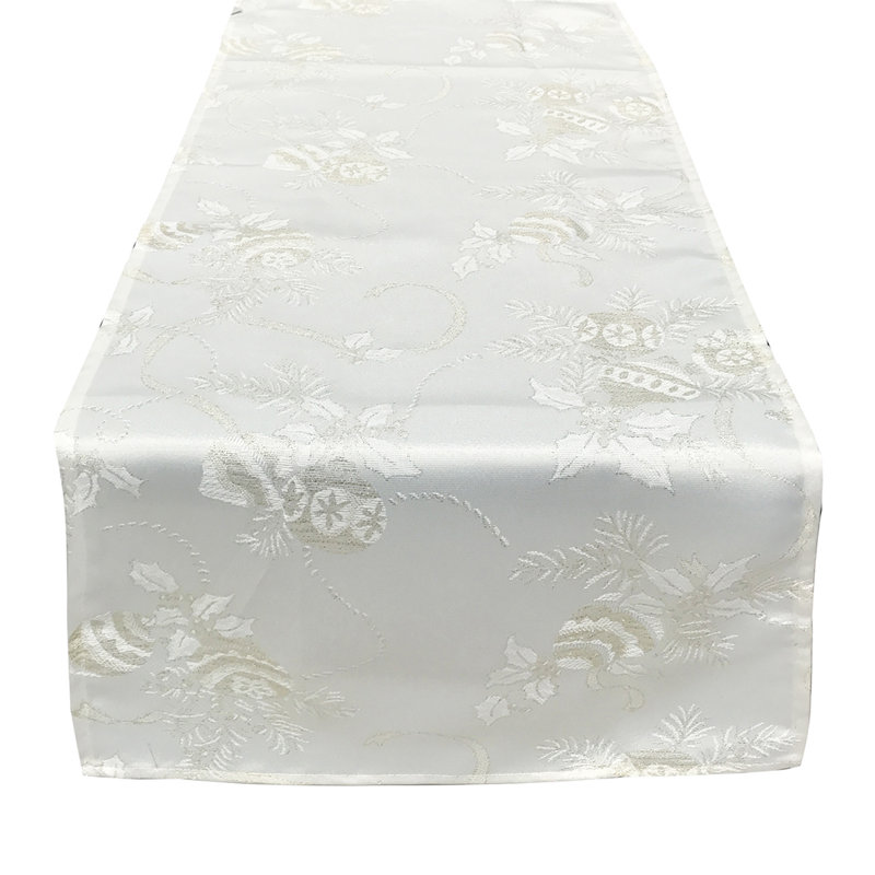 Christmas Design Jacquard Holiday Table Runner, 72" L x 16" D, Ivory
