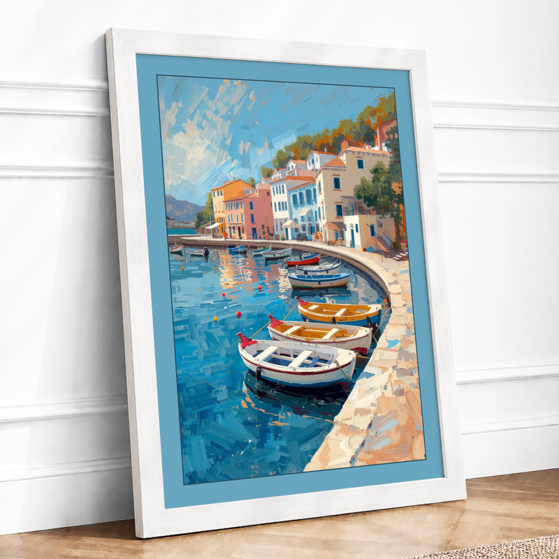 Mediterranean Harbour Coastal - Framed Print, A1 - 84.1 x 59.4 cm, White