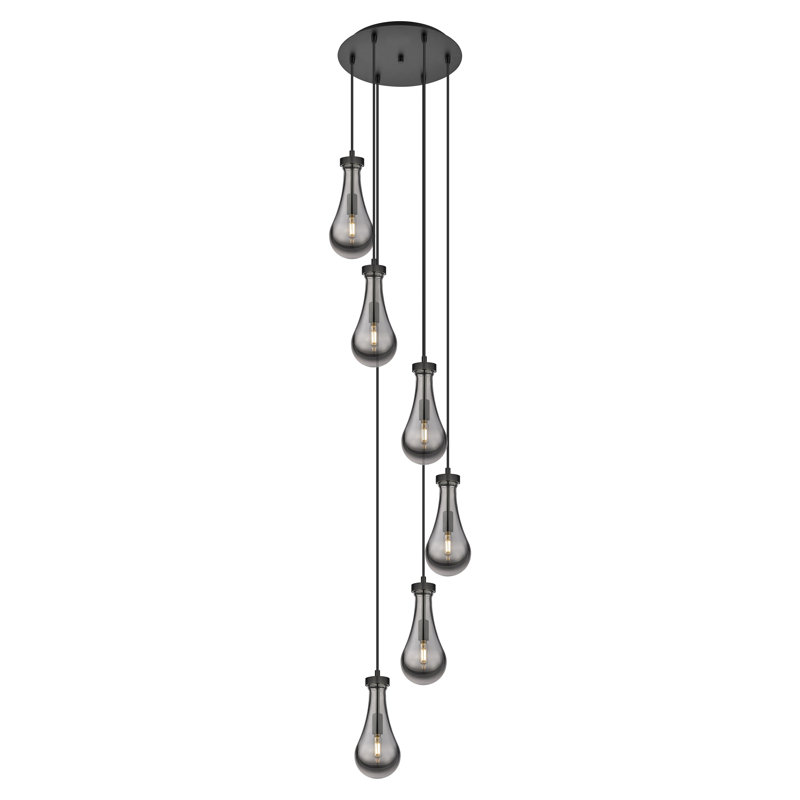 Luminaire suspendu grappe 6 lumières Spataro, Transparent, Noir mat