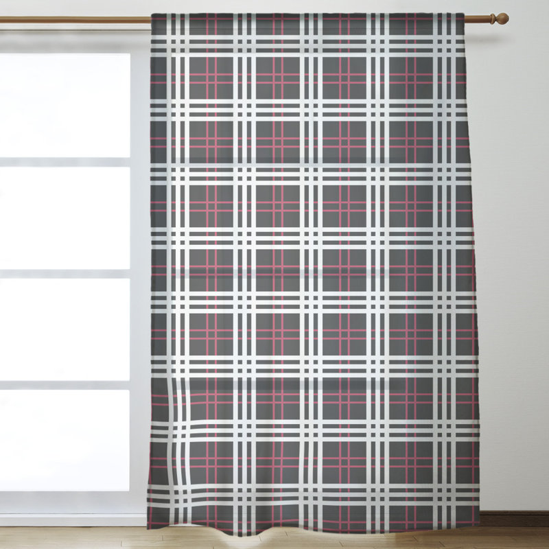 Sheer Curtain Single Panel, Black/White/Red