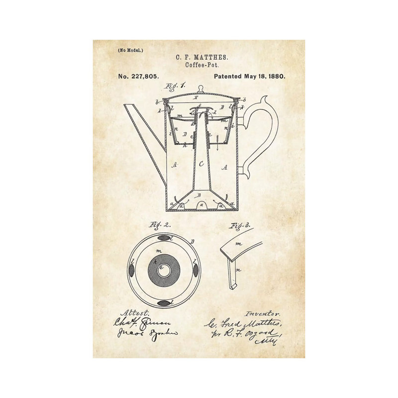 «Coffee Pot» par vern77 - reproduction de dessin sur toile tendue, H 40 po x l 26 po x P 1,5 po