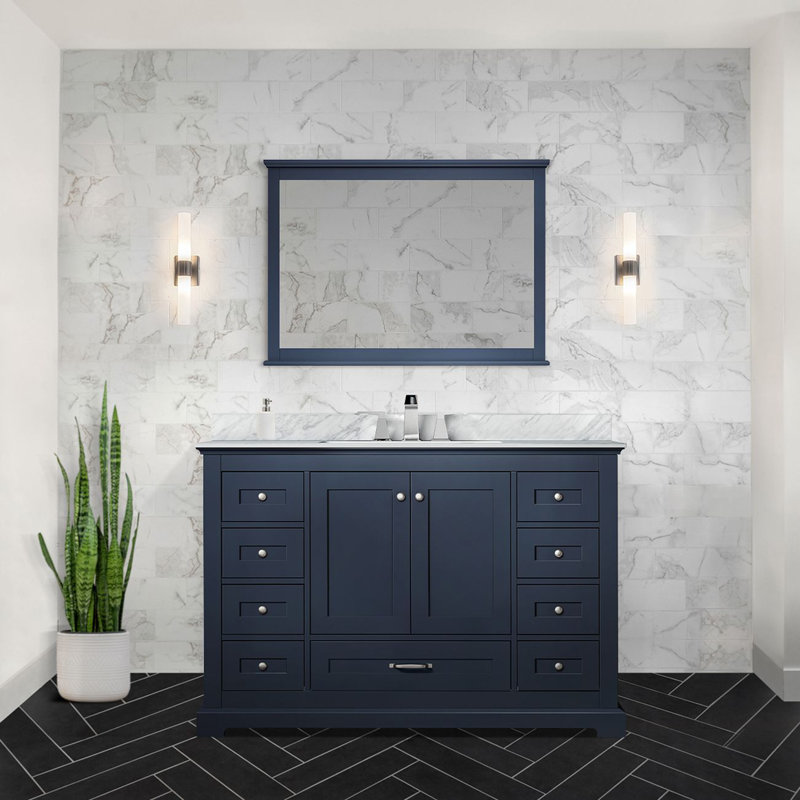 Navy Blue 48" Single Vanity with Carrara Marble Top