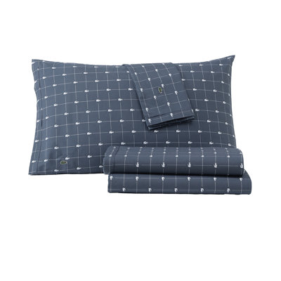 Lacoste Slice Cotton Percale Sheet Set, Crisp Feel & Breathable Bedding, Deep Pocket Fitted Sheet, Vintage Indigo, Queen