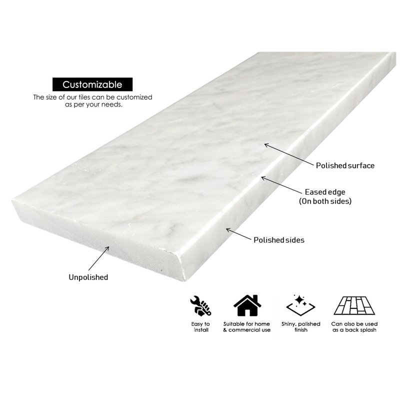 5" x 60" Carrara Marble Micro-beveled Threshold Floor Use Tile
