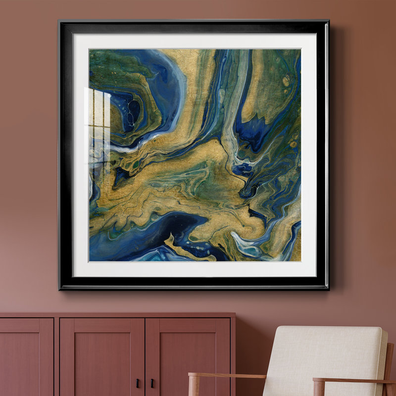 Golden Sea - peinture encadrée, Cadre noir, H 30,5 po x l 30,5 po x P 1,5 po