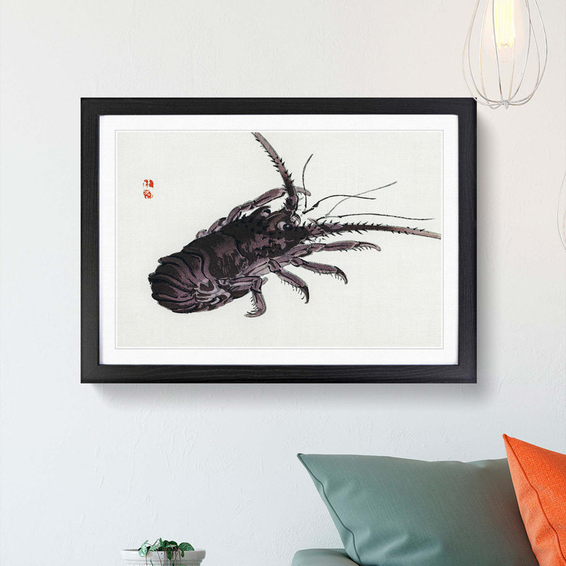 Crayfish by Kono Bairei - Picture Frame Painting Print, Black Framed, 36cm H x 48cm W x 2cm D