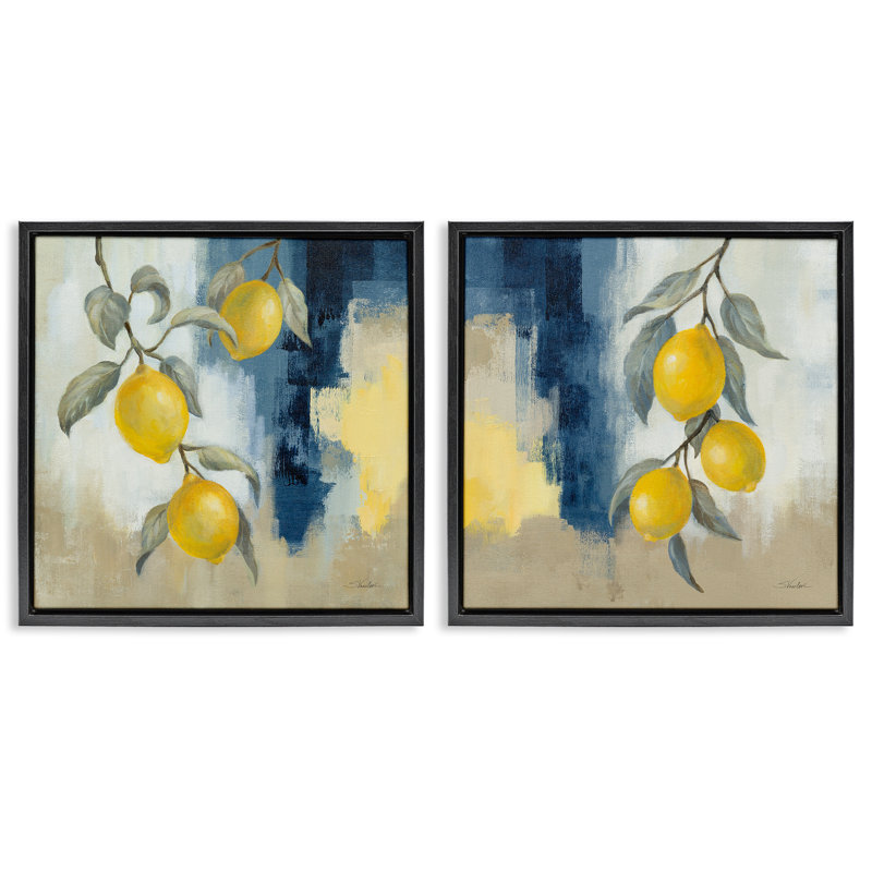 «Abstract Fruit Hanging Lemon Fruits», ensemble de 2 toiles flottantes encadrées par Silvia Vassileva, H 18 po x l 18 po