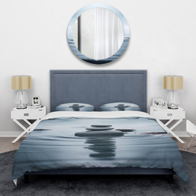 Blue Zen Serenity Of Spiritual Stones In Water I - Spiritual Stone Duvet Cover Set